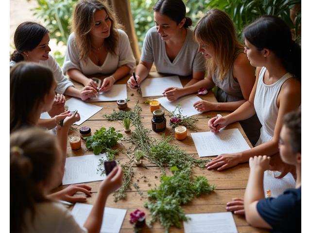 Groep mensen die leren over natuurlijke ingrediënten tijdens een workshop